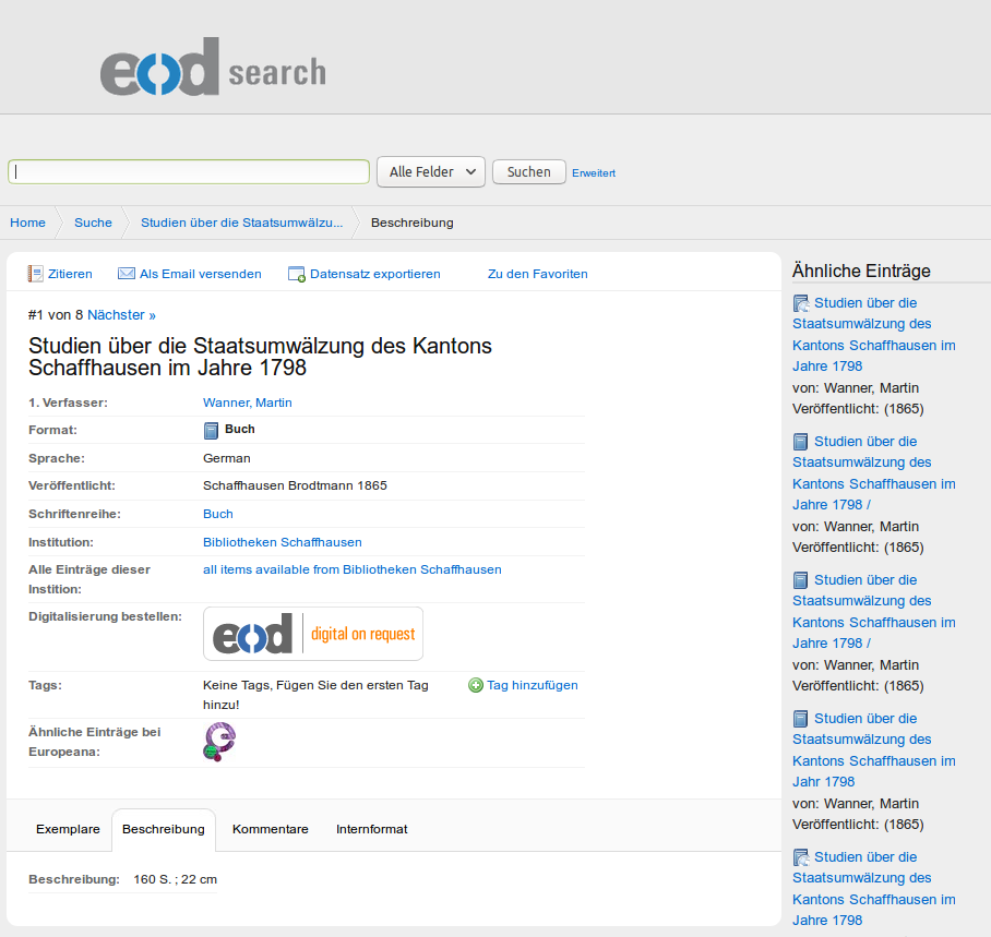 Einzeltreffer im Katalog "EOD Search"