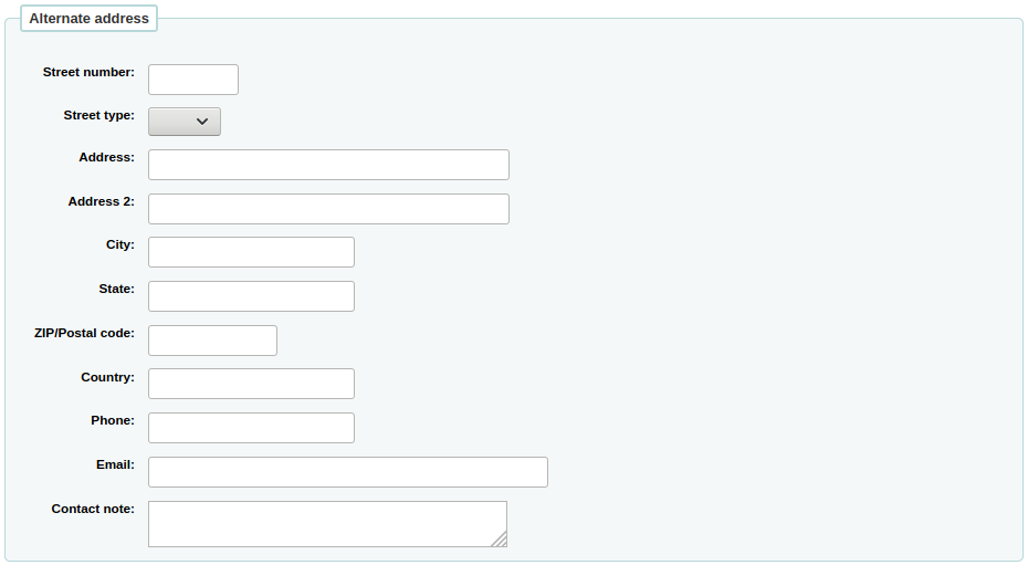 'Alternate address' section of the patron form