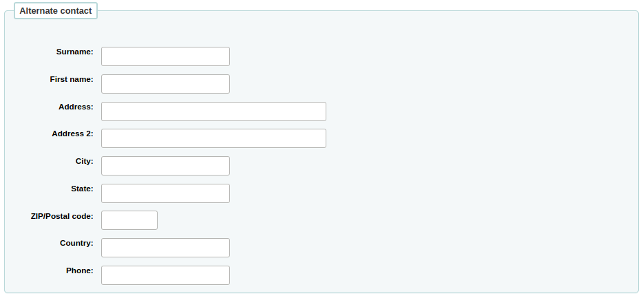 'Altenate contact' section of the patron form