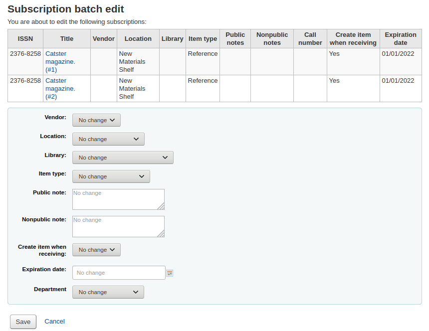 Subscription batch editing form