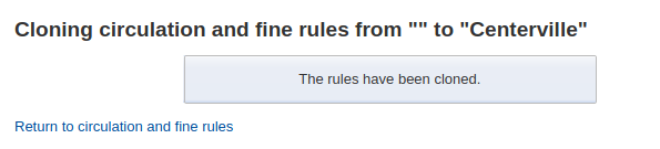 Confirmation message that says 'The rules have been cloned.'