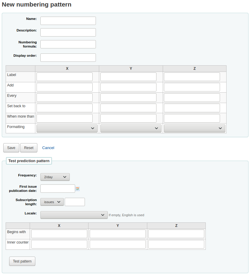 New numbering pattern form