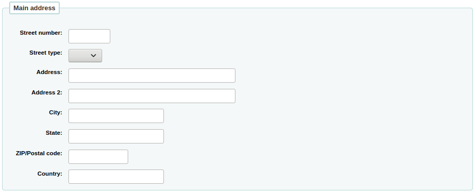 Main address section of the add new patron form