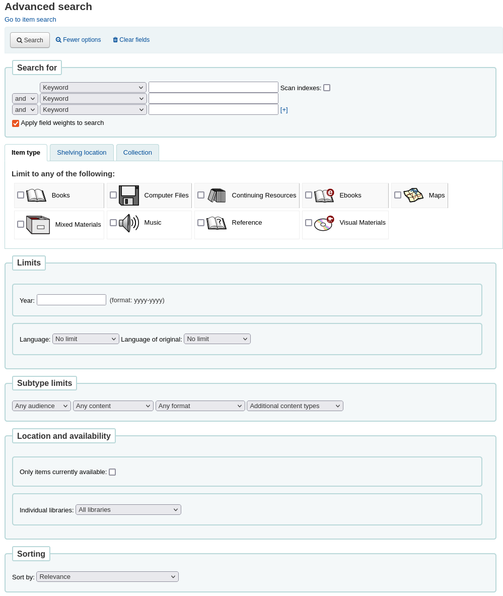 The advanced search form in the staff interface