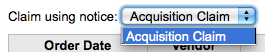 Claim using notice drop down menu