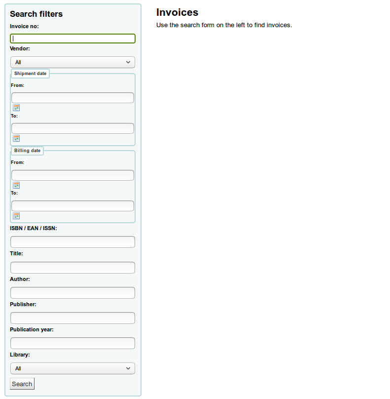 Invoice search form