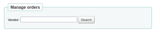 The manage orders box on the acquisitions main page has a vendor search box