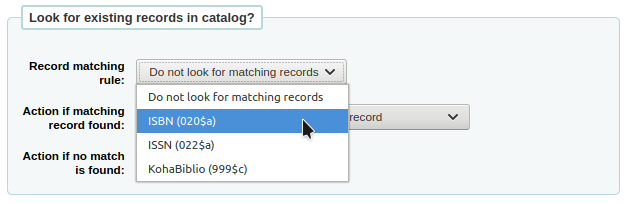 Dropdown list of available matching rules