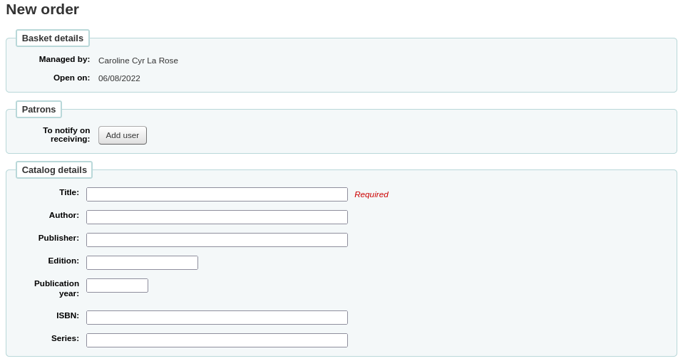 Order form with empty record fields