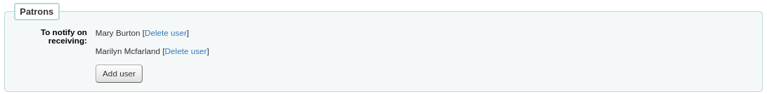 List of patrons to notify in order form