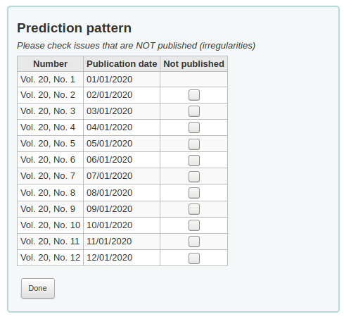 Prediction of the numbering for each issue in the subscription