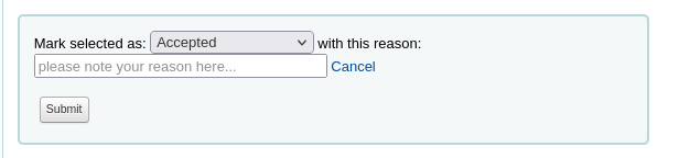 Text field to enter a reason for accepting or rejecting a purchase suggestion